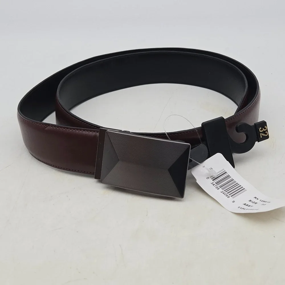 Structure Belt Brown Faux Leather Mens 32 Nickel Gunmetal Buckle‎ New